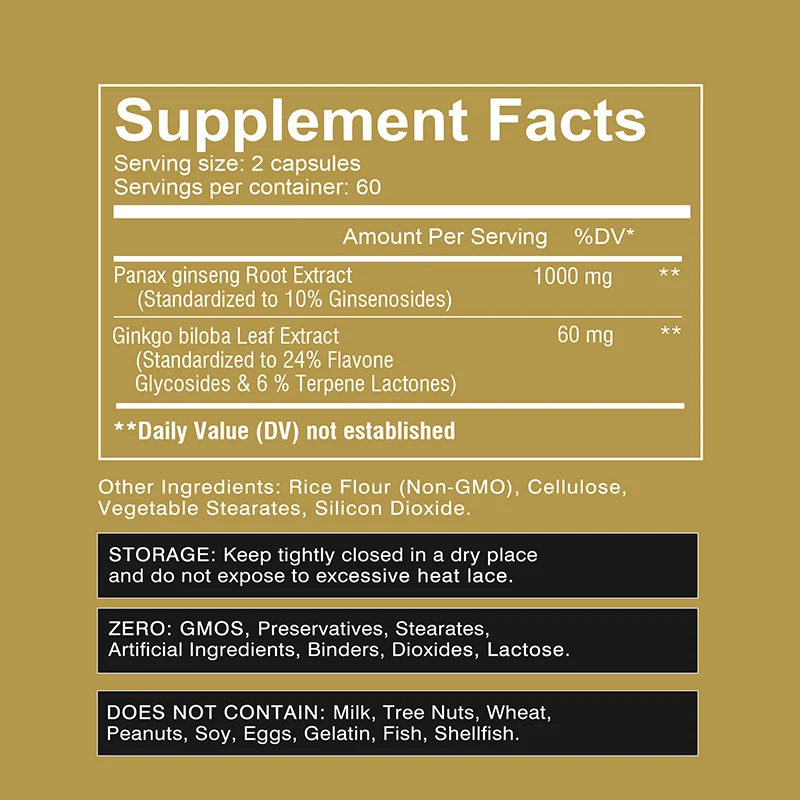 Cápsulas de Panax Ginseng + Gi - Ginkgo Biloba Extract avaliação e preço